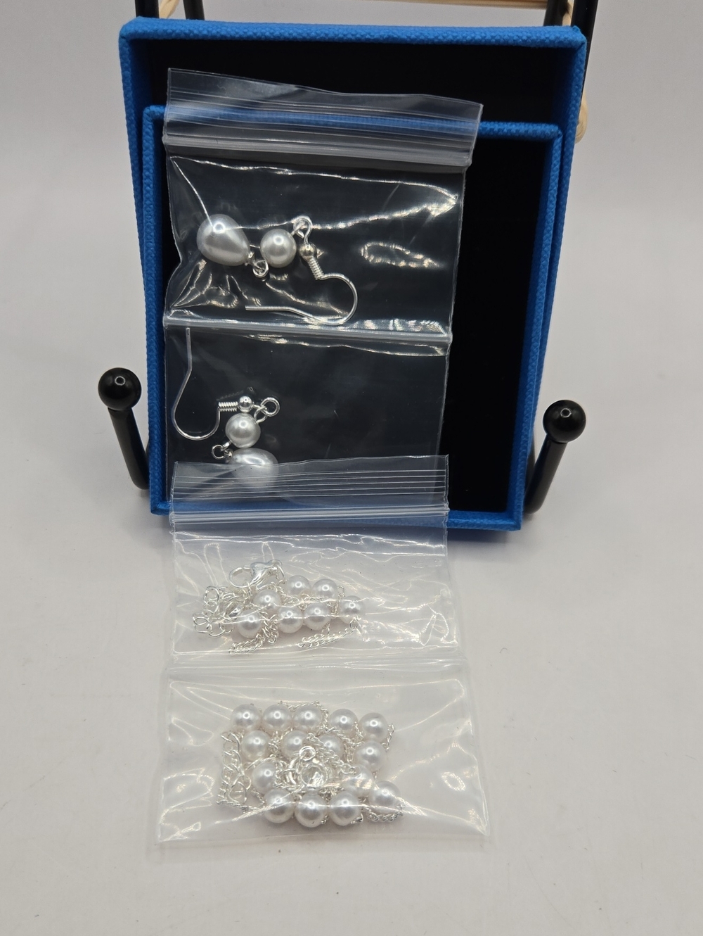 NEW Pearl Drop Earrings and Necklace Set in White and Silver-Tone